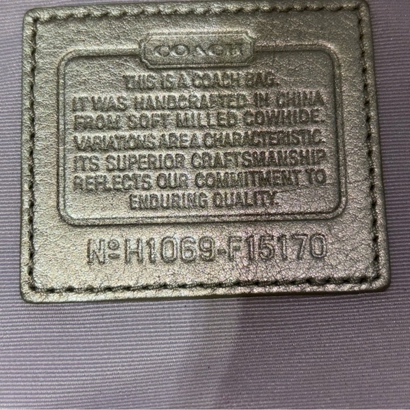 COACH Legacy Duffle Bag, Pebbled Leather, Turn-lock flap front, Silver Metallic - Picture 8 of 10